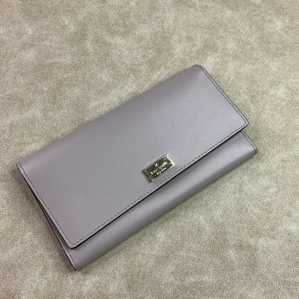 Kate Spade Wallet Clutch Bifold Leather Organizer Taupe Coin Smooth